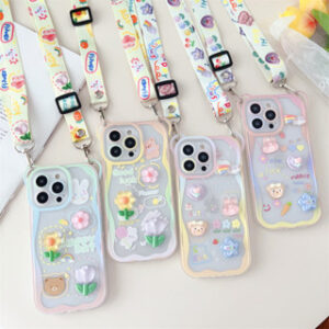 เคสโทรศัพท์มือถือ ลายผึ้งน่ารัก พร้อมสายคล้อง สําหรับ iPhone16 15 14ProMax 13 iPhone11 12 ProMax 4/ชิ้น