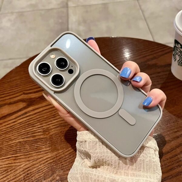 เคสโทรศัพท์มือถืออะคริลิคใส ขอบสีเทา แบบแม่เหล็กในตัว