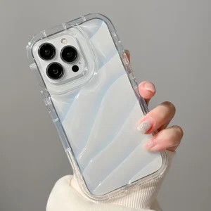 เคสเลเซอร์สะท้อนแสงใสเคสโทรศัพท์ สีขาว ถุงลมนิรภัยกันกระแทก for iPhone 16 Pro Max 15 14 13 12 11 X XR XS Max 6 7 8 Plus SE 2