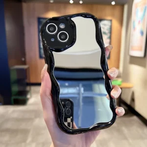 เคสโทรศัพท์ซิลิโคน TPU แบบนิ่ม มีกระจก สีดำ สําหรับ IPhone 15 14 13 12 11 Pro Max X XS XR SE 2020 7 8 Plus