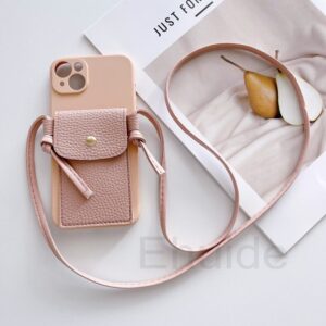 เคสโทรศัพท์มือถือหนัง PU พร้อมสายสะพาย และช่องใส่บัตร หรูหรา วินเทจ สีชมพู