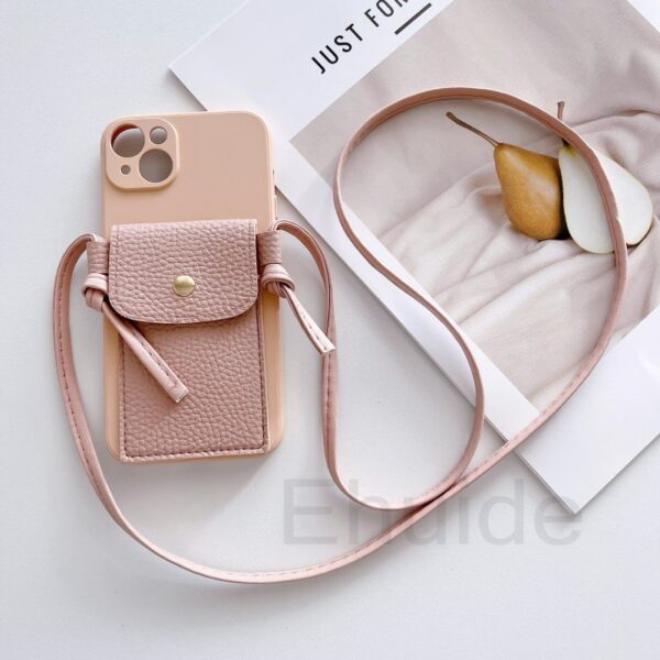 เคสโทรศัพท์มือถือหนัง PU พร้อมสายสะพาย และช่องใส่บัตร หรูหรา วินเทจ สีชมพู
