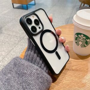 เคสโทรศัพท์มือถืออะคริลิคใส ขอบสีดำ แบบแม่เหล็กในตัว