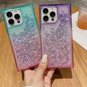 เคสโทรศัพท์มือถือ TPU ทรงสี่เหลี่ยม ประดับเพชร กันกระแทก 2/ชิ้น