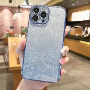 เคสโทรศัพท์ ซิลิโคนนิ่ม สีฟ้า กันกระแทก แต่งกลิตเตอร์ ระยิบระยับ หรูหรา สําหรับ iPhone 16 15 14 13 12 11 Pro Max 14 15 Plus