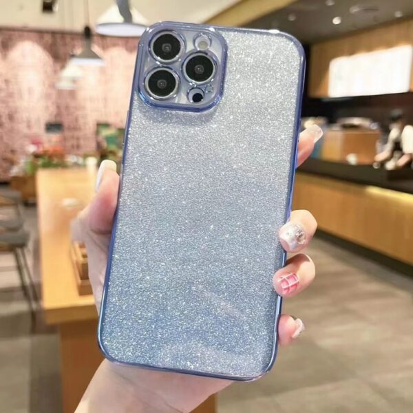 เคสโทรศัพท์ ซิลิโคนนิ่ม สีฟ้า กันกระแทก แต่งกลิตเตอร์ ระยิบระยับ หรูหรา สําหรับ iPhone 16 15 14 13 12 11 Pro Max 14 15 Plus
