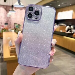 เคสโทรศัพท์ ซิลิโคนนิ่ม สีม่วง กันกระแทก แต่งกลิตเตอร์ ระยิบระยับ หรูหรา สําหรับ iPhone 16 15 14 13 12 11 Pro Max 14 15 Plus