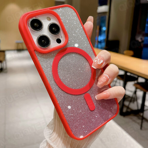 เคสซิลิโคนนิ่ม กันกระแทก แต่งกลิตเตอร์ ขอบสีแดง สําหรับ iPhone 16 15 14 13 12 11 Pro Max 14 15 Plus