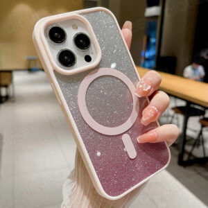 เคสซิลิโคนนิ่ม กันกระแทก แต่งกลิตเตอร์ ขอบสีชมพู สําหรับ iPhone 16 15 14 13 12 11 Pro Max 14 15 Plus