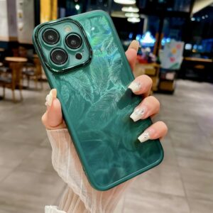 เคสโทรศัพท์สําหรับiphone 16 15 14 13 12 11 Pro Max Plus ลายขนนก สีเขียว