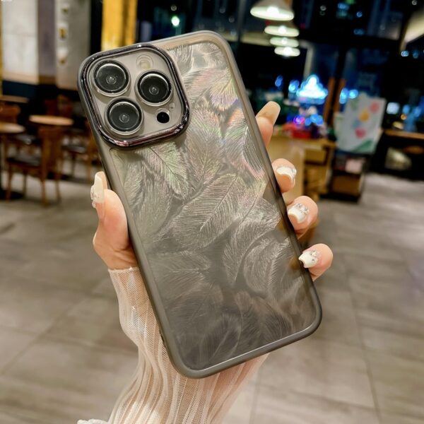 เคสโทรศัพท์สําหรับiphone 16 15 14 13 12 11 Pro Max Plus ลายขนนก สีดำ