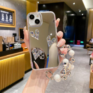 Love Case เคส For iPhone 16 13 11 15 14 12 Pro Max X XS Max เคสโทรศัพท์มือถือกระจก ชุบไฟฟ้า ลายหัวใจ สีเงิน