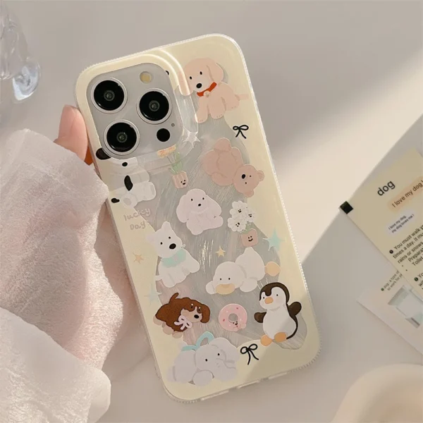 เคสโทรศัพท์กันกระแทกลายคัสตาร์ดลูกสุนัขสีเงิน tpu สําหรับ apple iphone 11 12 13 14 15 pro max plus