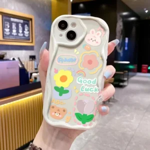 เคสซิลิโคน TPUสำหรับ IPhone 11 12 13 14 XR 6/8/7 Plus15 Pro Max /X XS ลายขอบรูปคลื่นสีครีม เคสใสโทรศัพท์