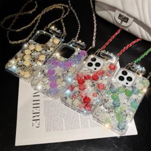 เคสติดเพชร เคส iPhone เคสโทรศัพท์ กันกระแทก เคสโทรศัพท์ซิลิโคน แบบนิ่ม ประดับเพชรเทียม มีสายคล้อง 4/ชิ้น