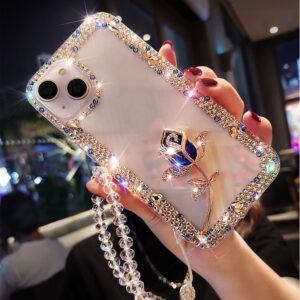 Bling เพชร GEM Rose ดอกไม้เคสโทรศัพท์ Glitter หรูหราคริสตัลสายโปร่งใสนุ่ม TPU ฝาหลัง