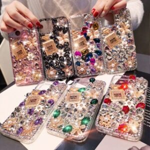 เคสติดเพชร เคส iPhone เคสโทรศัพท์ 7/ชิ้น เคสโทรศัพท์มือถือ ซิลิโคนนิ่ม กันกระแทก พร้อมสายคล้อง เคสป้องกัน เคสพลอยเทียม สายคล้องคอ