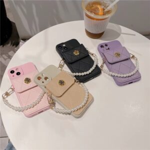 เคสโทรศัพท์มือถือ ที่ห้อยสร้อยมุกมีกระเป๋าใส่สตางค์ คละสี 100/ชิ้น
